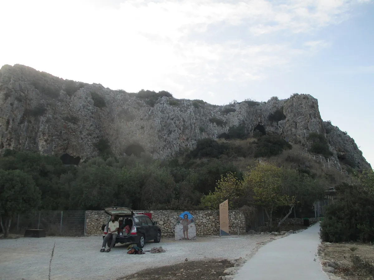 The limestone cliff of the Nahal Me'arot reserve, where the prehistoric caves are, above the visitor path