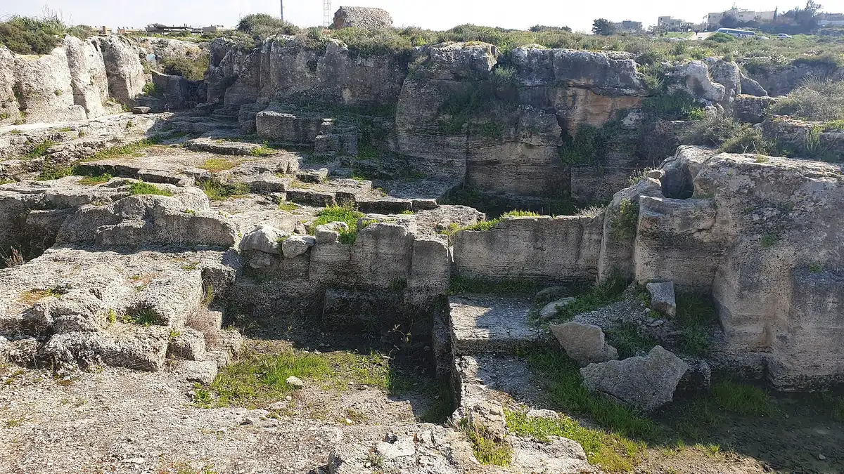 Rock-cut channels and stone remains of the ancient water installations at the Taninim stream